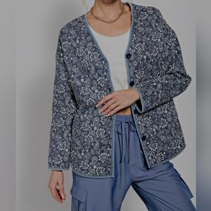 NWT Easel Paisley Quilted Blue Button Jacket Size-M